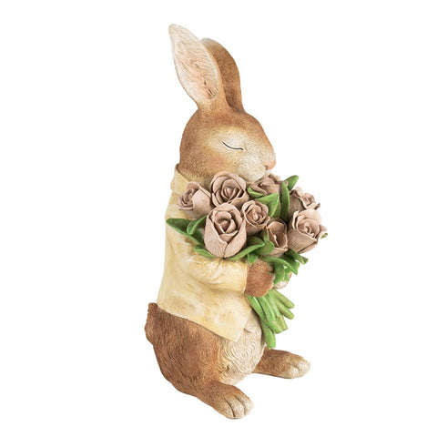 Statuetta Decorativa Coniglio con Bouquet - 19x23x39 cm