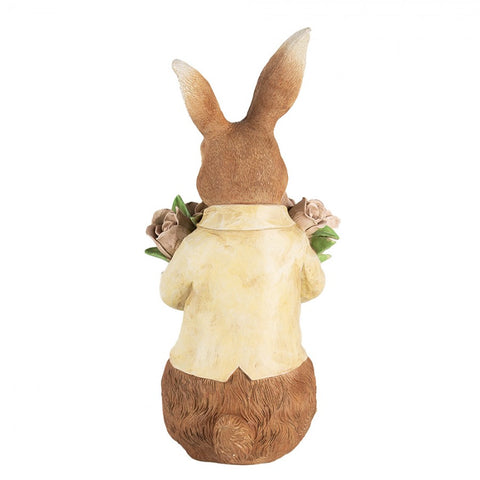 Statuetta Decorativa Coniglio con Bouquet - 19x23x39 cm