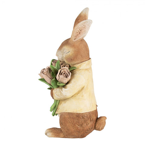 Statuetta Decorativa Coniglio con Bouquet - 19x23x39 cm