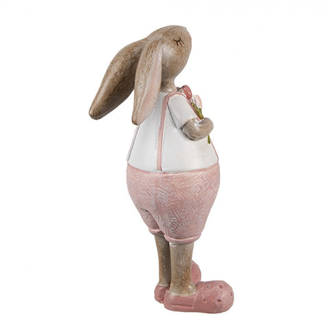 Statuetta Decorativa Coniglio con Fiore - 4x5x11 cm