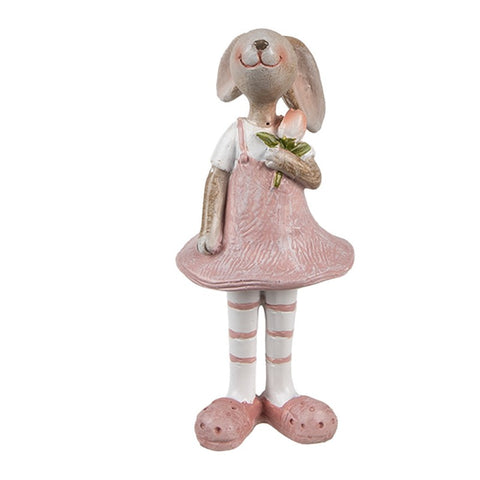 Statuetta Decorativa Coniglio con Fiore - 4x5x11 cm