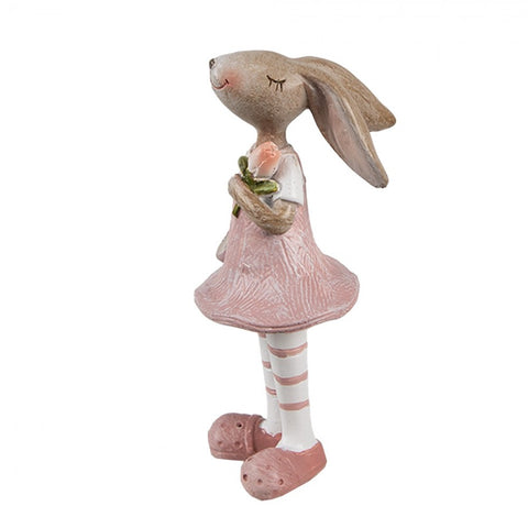 Statuetta Decorativa Coniglio con Fiore - 4x5x11 cm