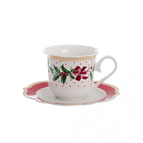 Set da Caffè Merry Christmas in Porcellana a Pois e Agrifoglio by Blanc MariClò