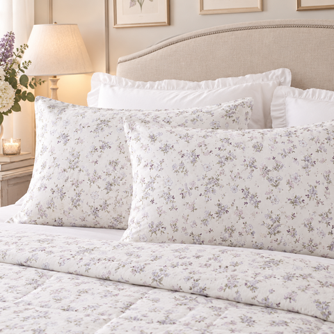 Set 2 Copriguanciali Floreali Bianco e Lillà – Hiver Fleuri by Blanc Mariclò, 50x80cm