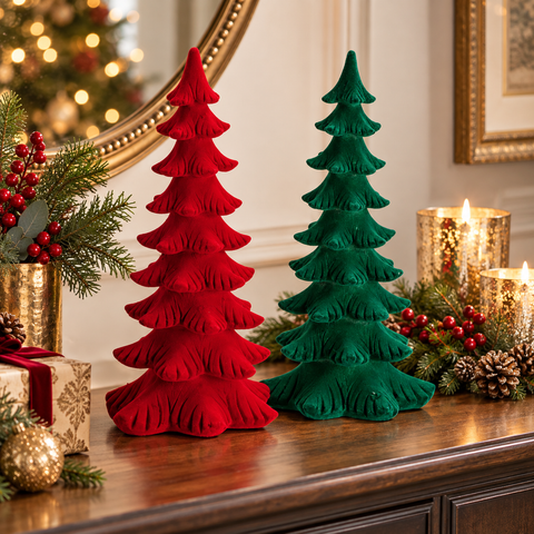 Albero Decorativo da Appoggio in Resina e Velluto - 14x30 cm