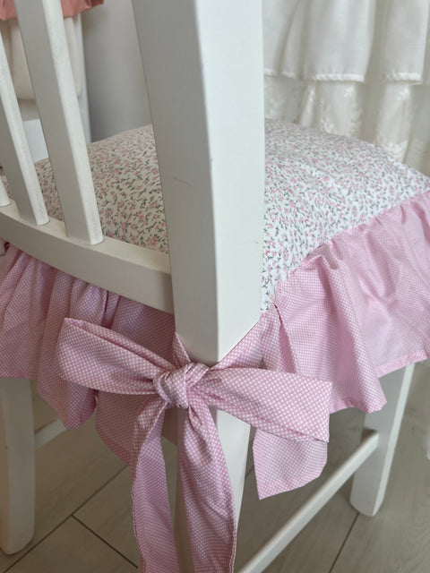 Cuscino per sedia shabby chic rosa 40x40 cm con balza 15 cm – Cotone percalle, sfoderabile e imbottito