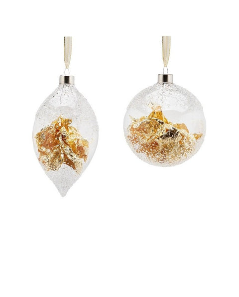Palla di Vetro con Foglia Oro 10 cm – Sfera o Fuso | Decorazione Natalizia Elegante, EDG