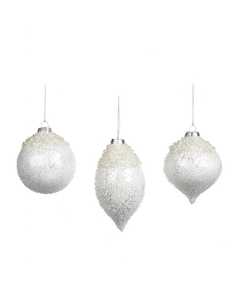 Decorazione Natalizia in Vetro Satinato con Perline – Goodwill Winter Frost – 8 cm – 3 Forme Disponibili