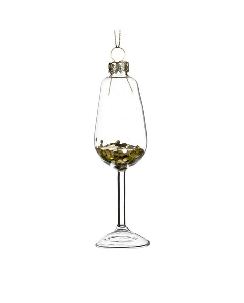 Addobbo Natalizio Calice Champagne in Vetro 13 cm – Goodwill con Perle/Glitter (assortiti)