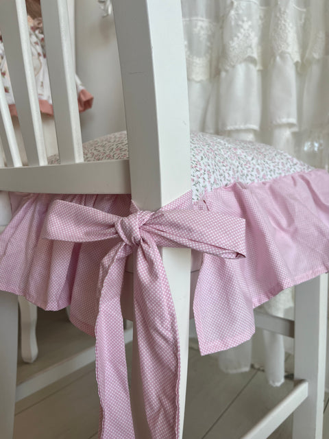 Cuscino per sedia shabby chic rosa 40x40 cm con balza 15 cm – Cotone percalle, sfoderabile e imbottito