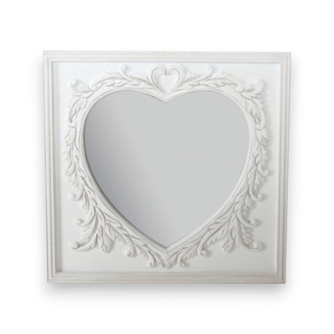 Specchio Cuore con Cornice in MDF – 60x60 cm – Stile Shabby Chic