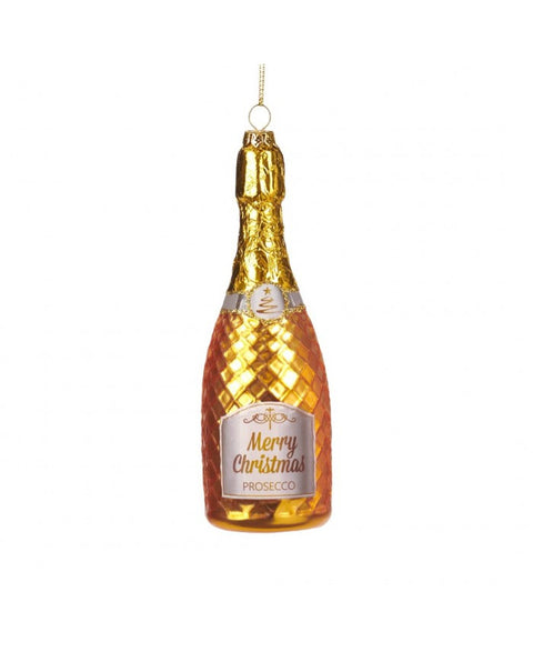 Addobbo Natalizio Bottiglia Champagne 15cm in Vetro – Varianti Oro e Rosa