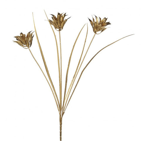 Tallo decorativo de 100 cm con flores metálicas doradas – Goodwill