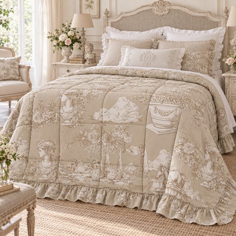 Trapunta Matrimoniale Beige con Gala – Toile du Borgo Collection by Blanc MariClò, 260x260cm