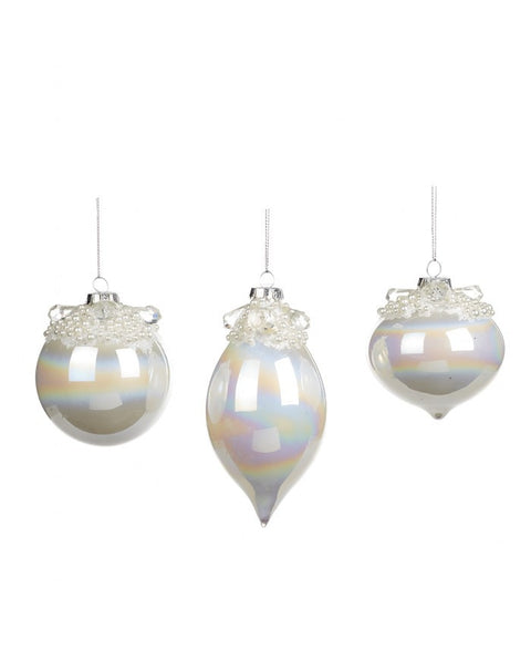 Palline di Natale in Vetro Iridescente con Top Perlato – Goodwill – 8 cm – 3 Forme Disponibili