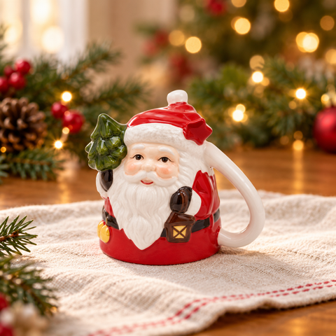 Tazza Babbo Natale ambientata su tavola natalizia