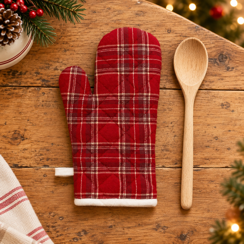 Guanto da Cucina Natalizio Tartan, 19x32cm — ambientazione natalizia