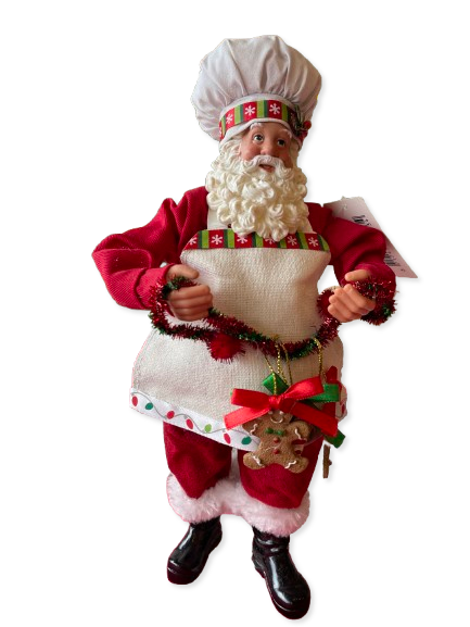 Babbo Natale Cuoco con Biscotti Statuina in Resina e Tessuto, 30cm