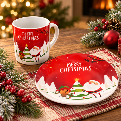 Juego de taza y plato decorativo de cerámica navideños: 3 adornos navideños