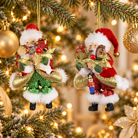 Babbo Natale Goodwill 13,5 cm, entrambe le varianti sull’albero di Natale