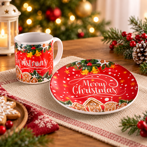 Juego de taza y plato decorativo de cerámica navideños: 3 adornos navideños