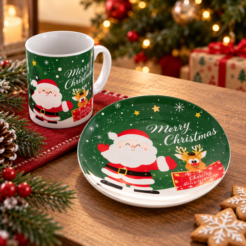 Juego de taza y plato decorativo de cerámica navideños: 3 adornos navideños
