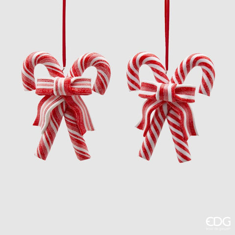 Decorazione Natalizia Candycane Intrecciati con Fiocco Rosso e Bianco – Pasta – H 11 cm – EDG