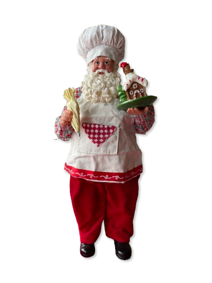 Statuetta Babbo Natale Pasticciere con Casetta Pan di Zenzero – 30 cm (2 Varianti)