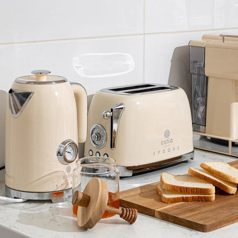 Tostapane 2 Fette Retrò "Epoque" Crema Acciaio Inox - 815W, Estia Home