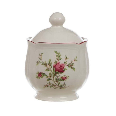 Zuccheriera Moss Rose – Blanc MariClò | Ceramica 280 ml con Roselline e Bordo Rosso