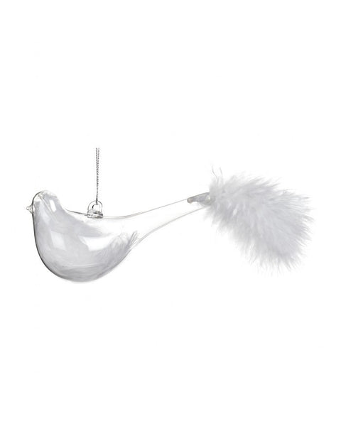 Decorazione Uccellino in Vetro con Piume Bianche – Goodwill – 11 cm