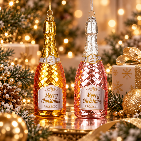 Addobbo Natalizio Bottiglia di Champagne in Vetro Soffiato – Goodwill, 15cm