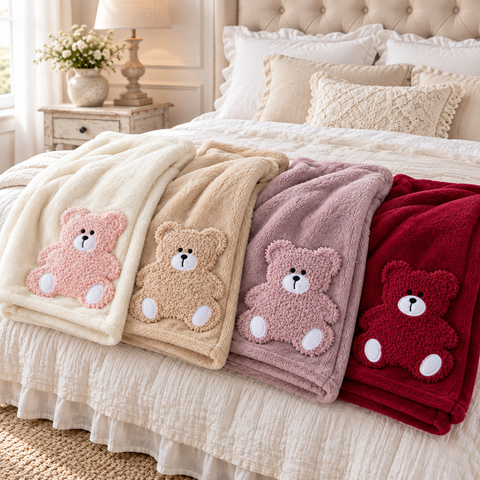 Plaid My Teddy in Flanella con Orsetto Applicato – L'Atelier 17, 155x205cm