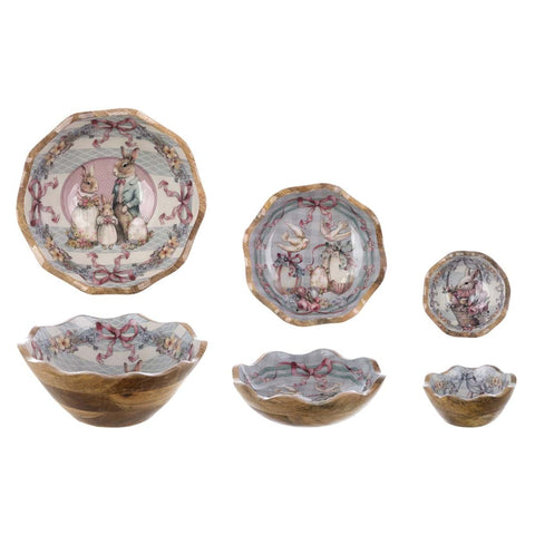 Set 3 Ciotole con Piedistallo Joyeuses Pâques in Legno di Mango – 30x30x12 cm