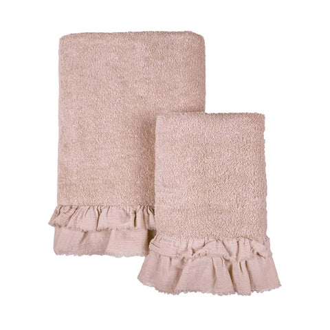 Coppia Asciugamano + Ospite con Gala in Voile Malva by Blanc MariClo’ – Collezione Nuvole di Voile