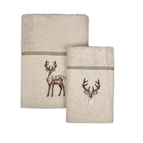 Coppia Asciugamano + Ospite con Balza Ricamata Oscar Beige by Blanc MariClo’ – 100% Cotone 450 GSM