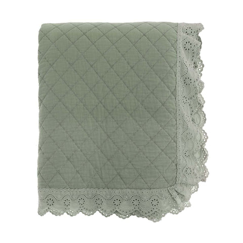 Trapunta Matrimoniale con Gala in Pizzo 260x260 cm – Pizzo Collection (Naturale, Verde, Rosa)