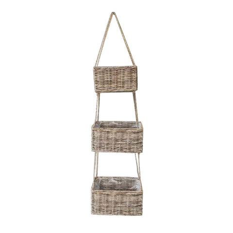 Portapiante a 3 Cesti Sospesi in Rattan e Corda Azucena by Blanc Mariclò - 40x25x20 cm
