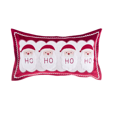 Cuscino Rettangolare con Applicazioni Babbo Natale e Scritta "HO HO HO HO" – Blanc Mariclò, 35x66cm