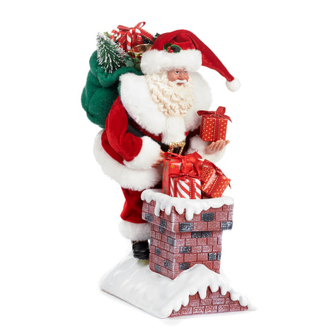 Babbo Natale nel Comignolo Statuina Natalizia in Resina e Tessuto, 30cm