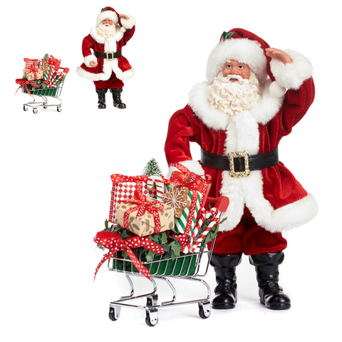 Babbo Natale con Carrello Statuina Natalizia, 27cm