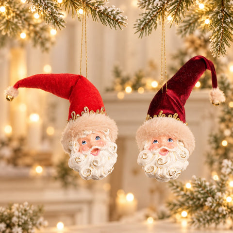 Addobbo Natalizio Testa di Babbo Natale North Pole Santa Head in Resina e Velluto – Goodwill, 14cm