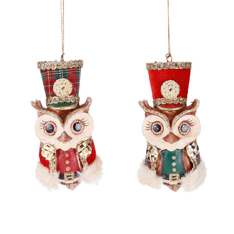 Set 2 Gufi Decorativi Goodwill in Stile Schiaccianoci Tartan - Rosso e Verde 11 cm