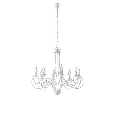 Lampadario Shabby Chic in Ferro Bianco Shabby o Nero e Rame – Bianco Shabby – 8 luci