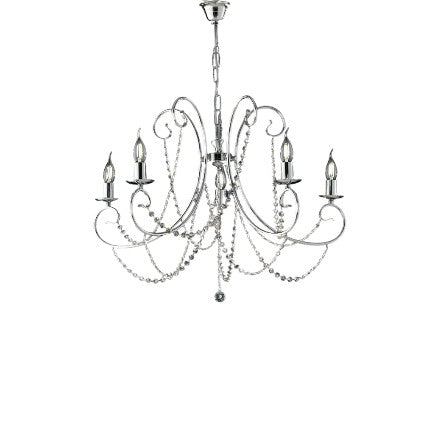 Lampadario Classico in Ferro Cromato o Dorato con o senza Paralumi – Cromo Lucido – 5 luci – Senza paralumi