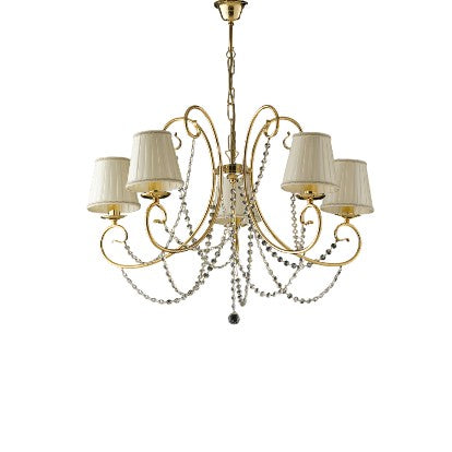 Lampadario Classico in Ferro Cromato o Dorato con o senza Paralumi – Oro Lucido – 5 luci – Con paralumi