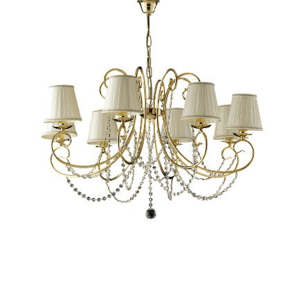 Lampadario Classico in Ferro Cromato o Dorato con o senza Paralumi – Oro Lucido – 8 luci – Con paralumi