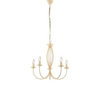 Lampadario Vintage in Ferro Avorio Decapé o Marrone e Oro – Avorio / Decapè – 5 luci