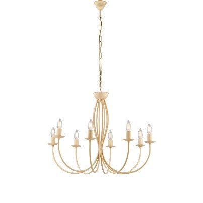 Lampadario Vintage in Ferro Avorio Decapé o Marrone e Oro – Avorio / Decapè – 8 luci