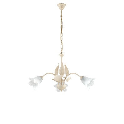 Lampadario Shabby Chic in Ferro Bianco e Argento o Avorio e Oro con Vetri Alabastro – Avorio / Oro – 3 luci